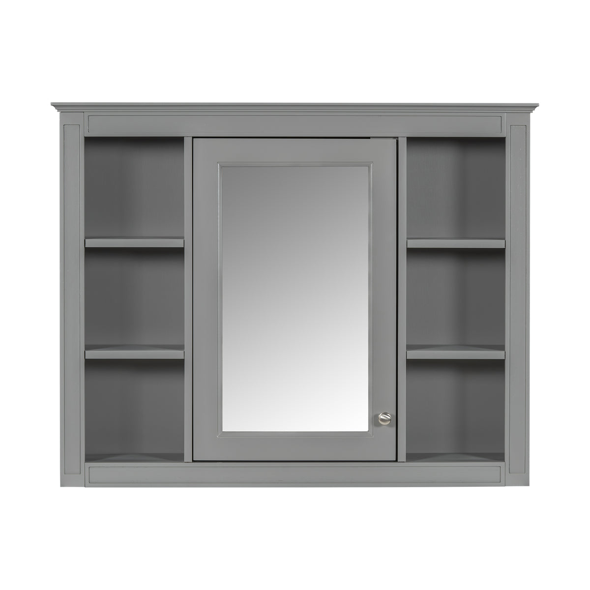 35'' X 27.5'' Medicine Cabinet, Wall Mounted Bathroom Storage Cabinet, Modern Bathroom Wall Cabinet With Mirror, Mirror Cabinet With 6 Open Shelves Not Include Bathroom Vanity Grey 1 5 Mirror Included Bathroom Wall Mounted Mdf Painted