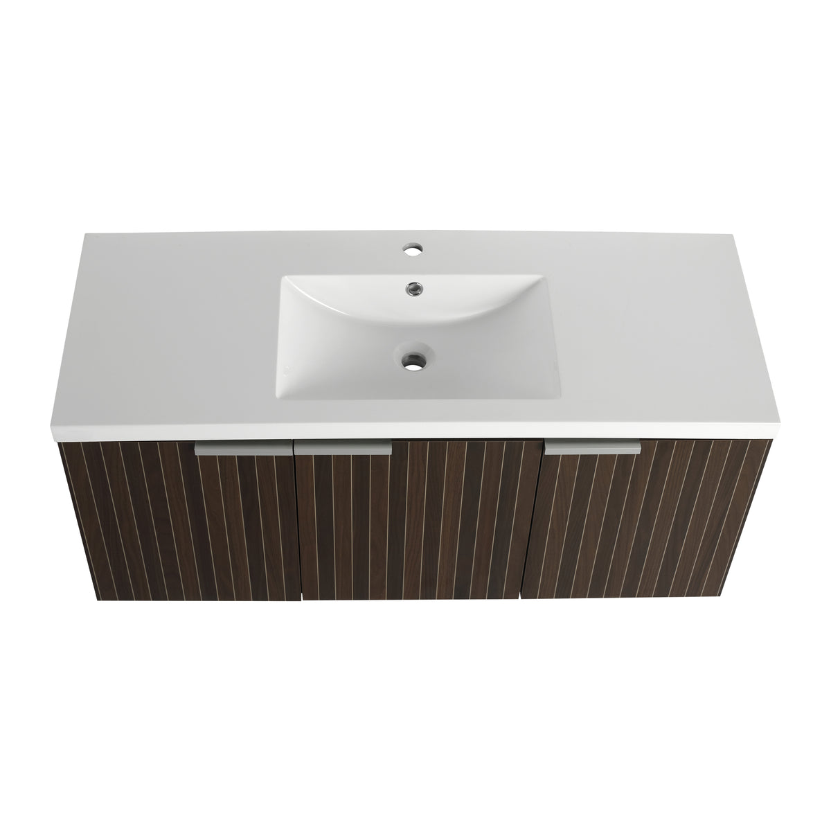 48 Inch Bathroom Cabinet With Resin Sink,Soft Close Doors,Float Mounting Design Silver Brown Stripe Bathroom Modern Plywood Plywood