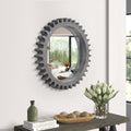 Vintage 17'' X 17'' Wood Round Hanging Gear Shape Decorative Mirror Patchwork Effect With Large Size Mirrors Individually On Art Walls,Sold Individually Antique Dark Brown Dark Brown American Design Mdf Glass Mirror