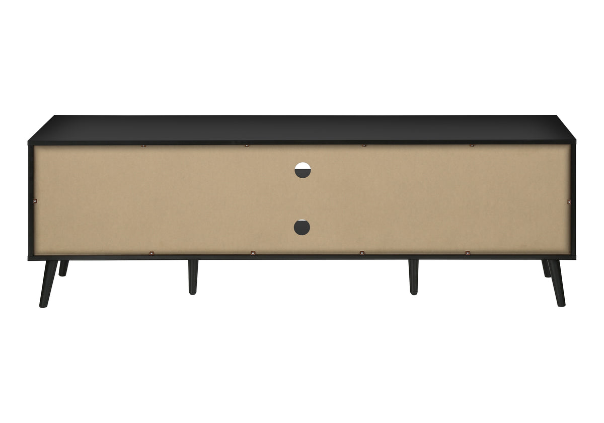 Tv Stand, 72 Inch, Console, Media Entertainment Center, Storage Cabinet, Living Room, Bedroom, Brown And Black Laminate, Black Wood Legs, Contemporary, Modern Black 80 89 Inches Particle Board