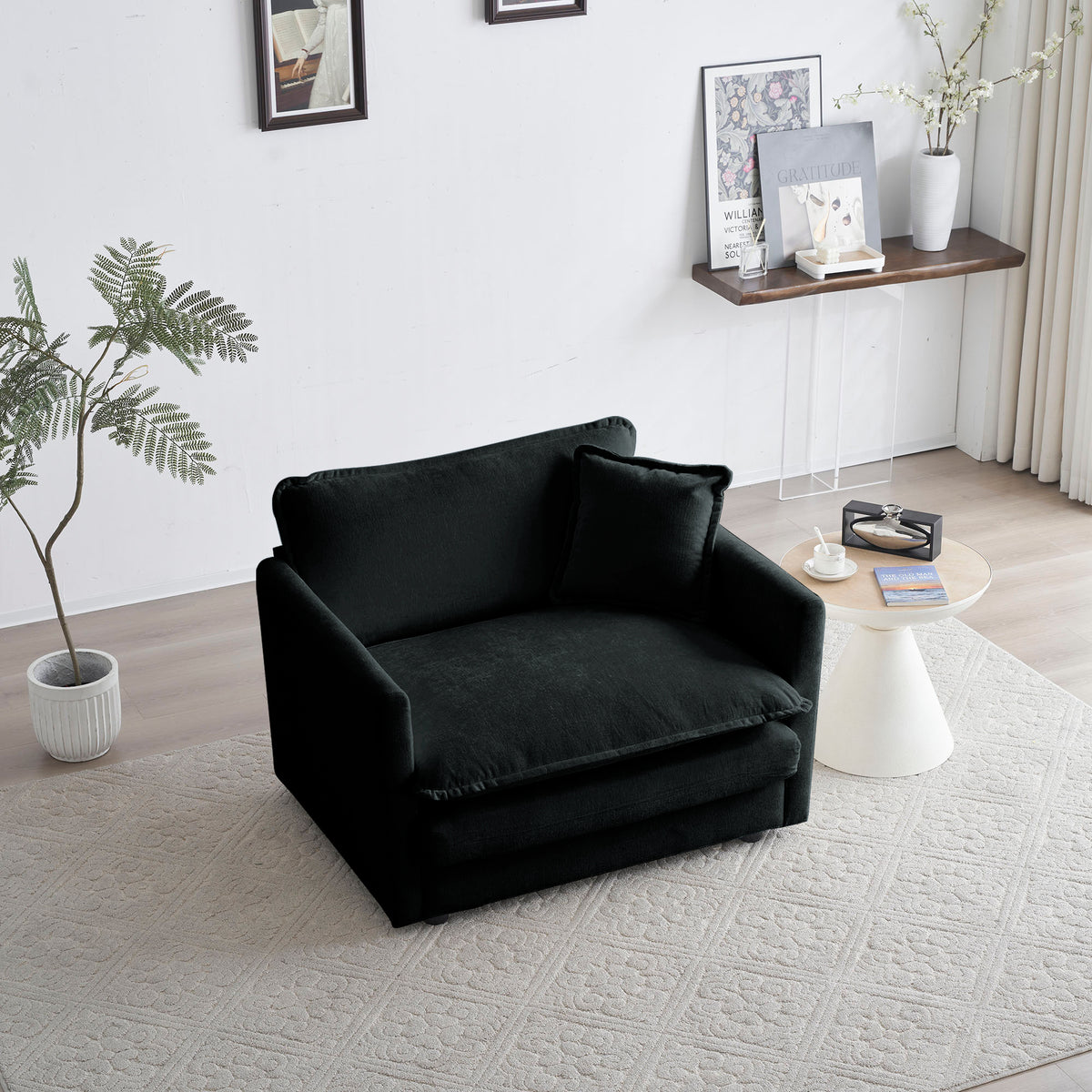 Modern Accent Chair With Ottoman, Living Room Club Chair Chenille Upholstered Armchairreading Chair For Bedroom, Black Chenille Black Chenille 1 Seat