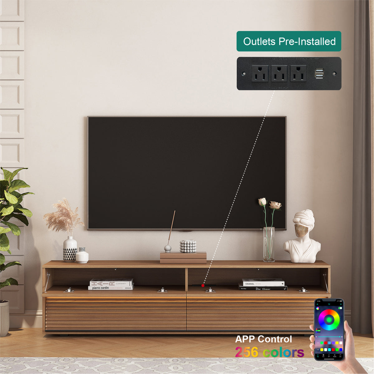 Floating Tv Stand Wall Mounted With 16 Color Leds,68" Modern Tv Stand, Floating Tv Cabinet Entertainment Center For 55 60 65 Inch Tv,Wood Wood 60 69 Inches Mdf
