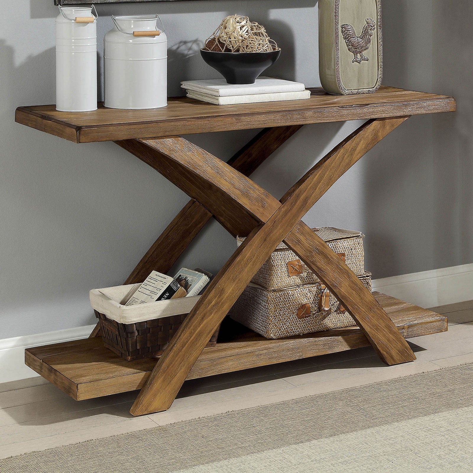 Transitional 1Pc Sofa Table Occasional Tables Plank Style Top Antique Light Oak Open Bottom Shelf Light Oak Primary Living Space Antique,Contemporary,Modern,Rustic,Transitional Rubberwood Open Storage Rectangular Console Tables Solid Wood