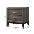 Two Drawer Nightstand With Tapered Feet, Weathered Gray Gray Wood