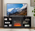 Tv Stand Electric Fireplace Glass Shelves, 3D Fireplace Tv Stand With Led Lights Wood With Usb Charging Outlet Modern Television Table Center For Tv Up To 62