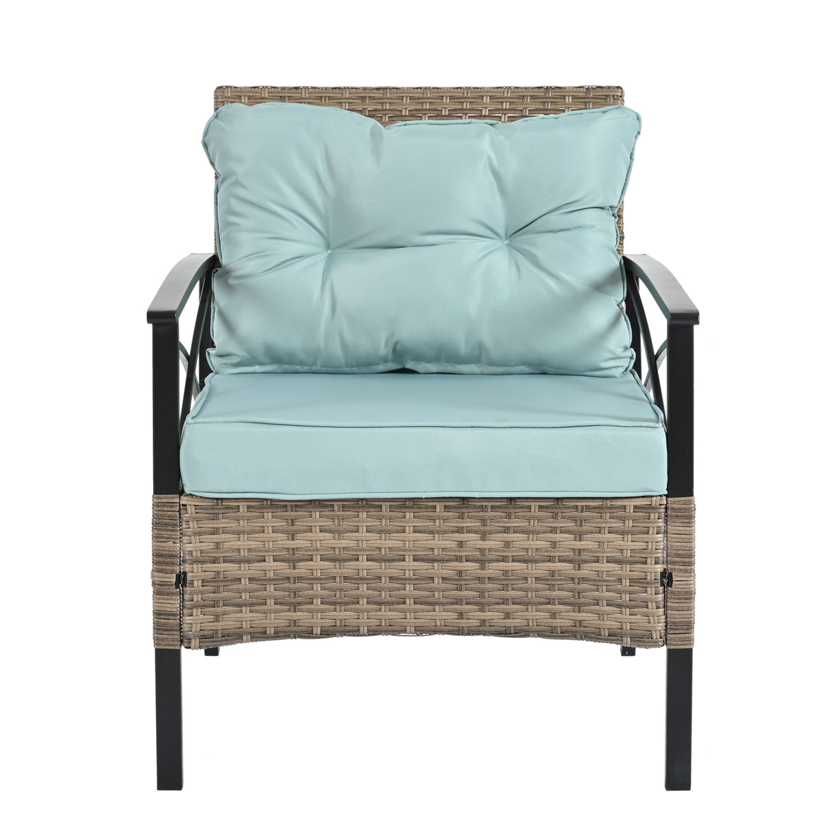 Patio Furniture, Outdoor Furniture, Seasonal Pe Wicker Furniture, Four Set Wicker Furniture With Black Metal Table Yes Brown Seats 4 Pe Rattan Iron Waterproof Fabric