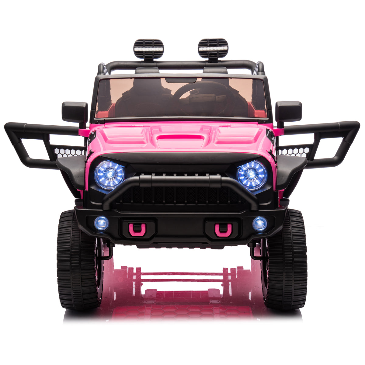 24V Two Seater Kids Ride On Truck Car W Parents Control,200W*2,Seat Width 20.28In,Four Wheel Suspension,Led Lights,Music,Mp3,Bluetooth,Two Independent Seat Belts,Suitable For Off Road For Kids Aged 3 Pink 100 149 Lbs Polypropylene