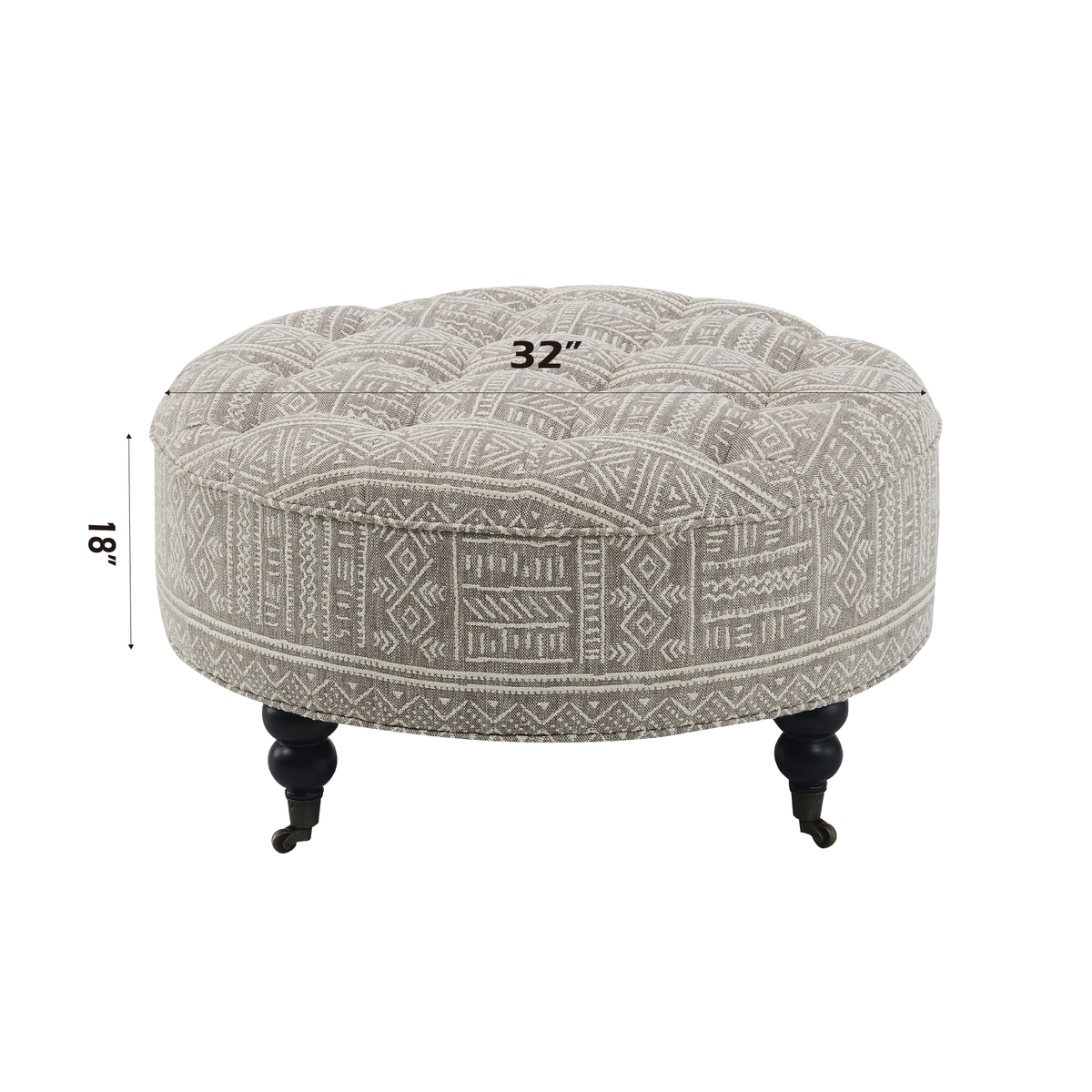 Grey Ottoman With Casters Grey Wood Primary Living Space Backless Pattern Grey Round Armless Fabric Metal