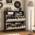 Shoe Storage Cabinet With 4 Flip Drawersshoe Rack Organizer Cabinet With Wooden Handle Freestanding Shoe Cabinet Storage With Anti Tip Fitting For Entryway, Hallway 5 Or More Spaces Walnut Primary