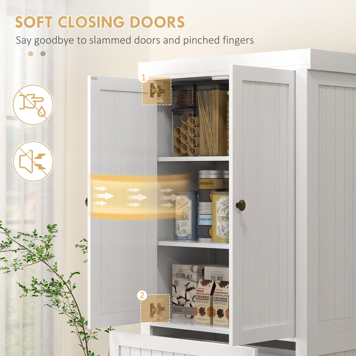 Homcom 72" Farmhouse Kitchen Pantry Cabinet, Freestanding Tall Storage Cabinet With 4 Soft Close Doors, 2 Adjustable Shelves And Drawer For Dining Room, Distressed White White Mdf