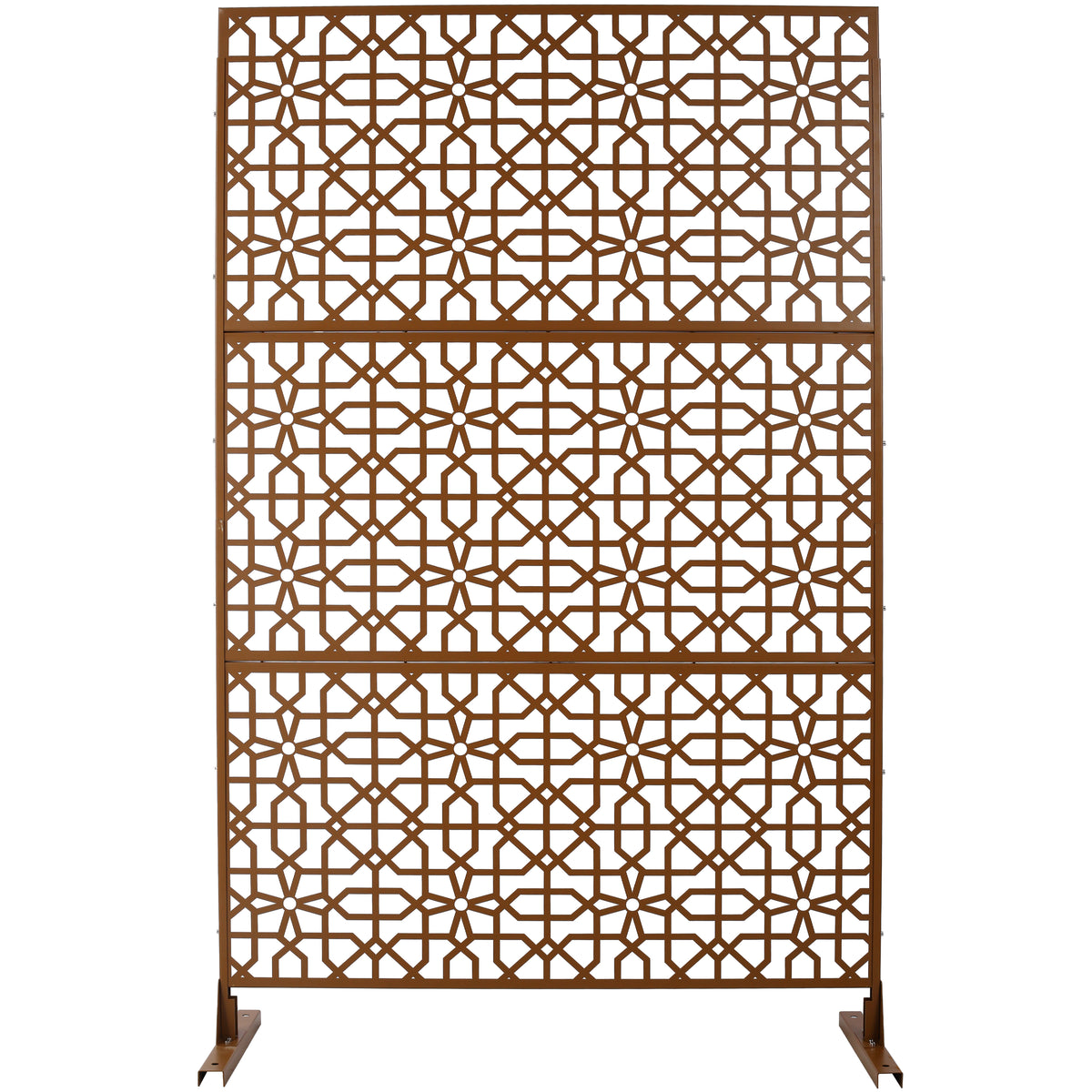 Outdoor & Indoor Privacy Screen Metal Privacy Screen 76" H 48" W, Freestanding Decorative Privacy Screen For Deck Balcony Patio, Privacy Fence Panels For Outside Lawn Garden Ps106 Brown Brown Steel