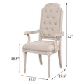 Beige And Antique Champagne Tufted Back Arm Chairs Set Of 2 Champagne White Primary Living Space Traditional Rubberwood Foam Wood Fabric