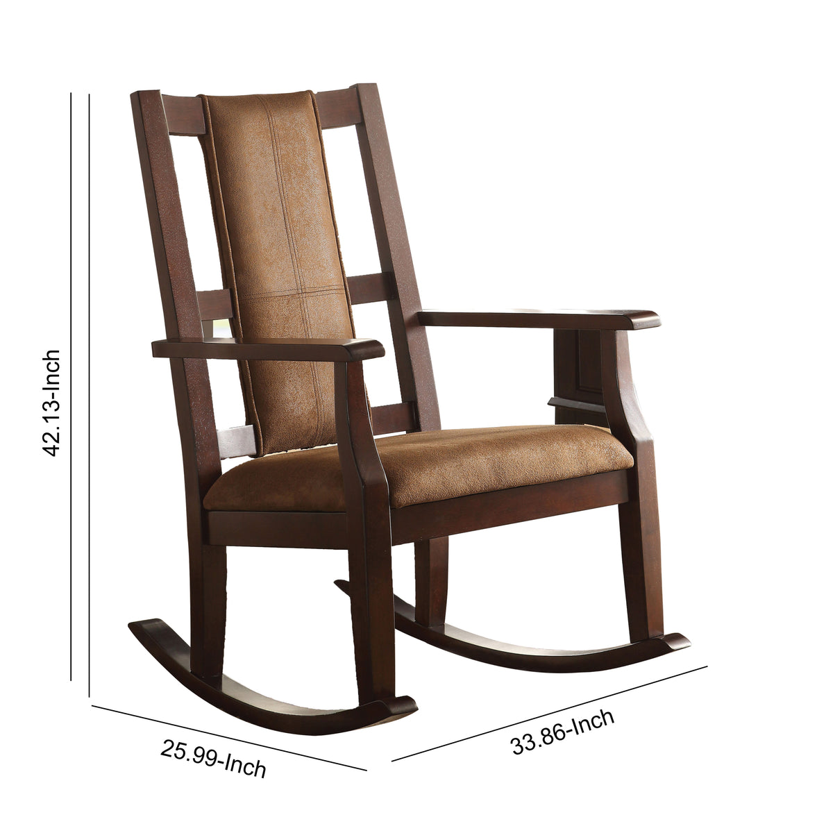 Butsea Wooden Rocking Chair, Brown Brown Fabric