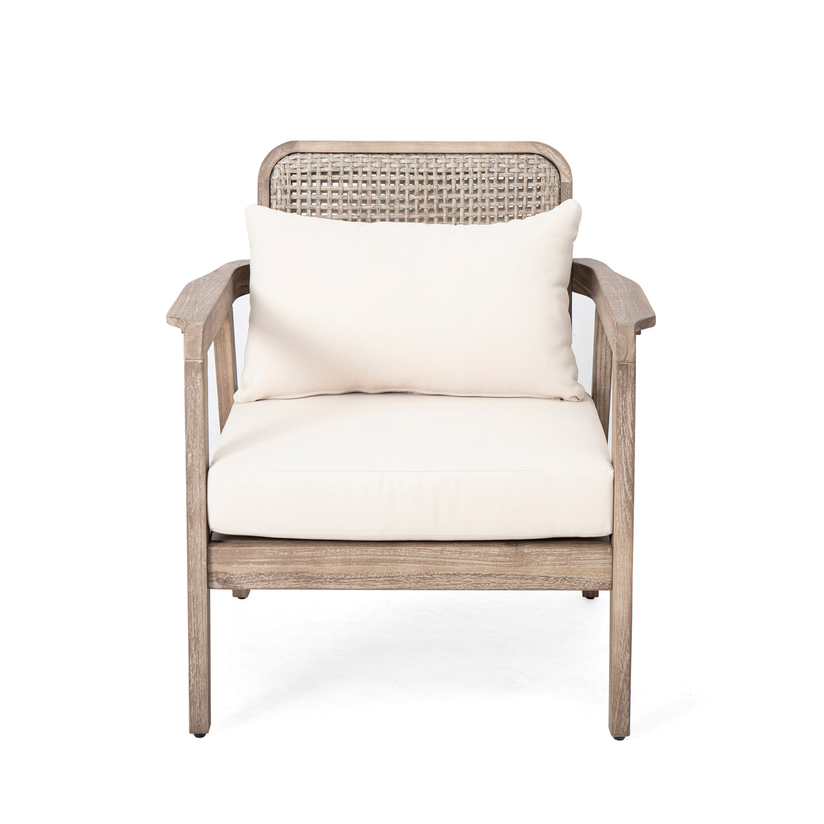 Set Of 2 Outdoor Acacia Wood Patio Club Chair, Patio Furniture,Waterproof Thick Cushion Deep Seating For Porch, Garden, Backyard, Balcony, Weight Capacity 400Lbs, Light Brown Finish, Cream Cushion Yes Deep Seating Light Brown Garden & Outdoor Foam Acacia
