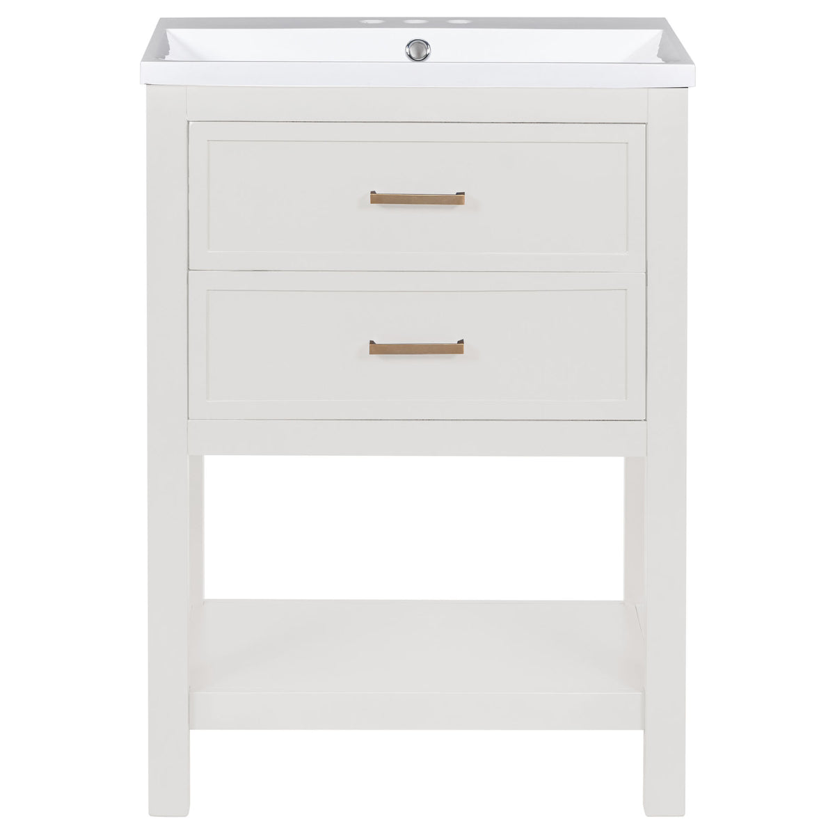 24'' Bathroom Vanity With Top Sink, Modern Bathroom Storage Cabinet With 2 Drawers, Single Sink Bathroom Vanity 2 White 1 Adjustable Hinges Bathroom Freestanding Mdf Painted