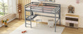 Twin Size Loft Bed With Desk And Shelves, Safety Guardrail And Ladder,Grey Twin Grey Pine
