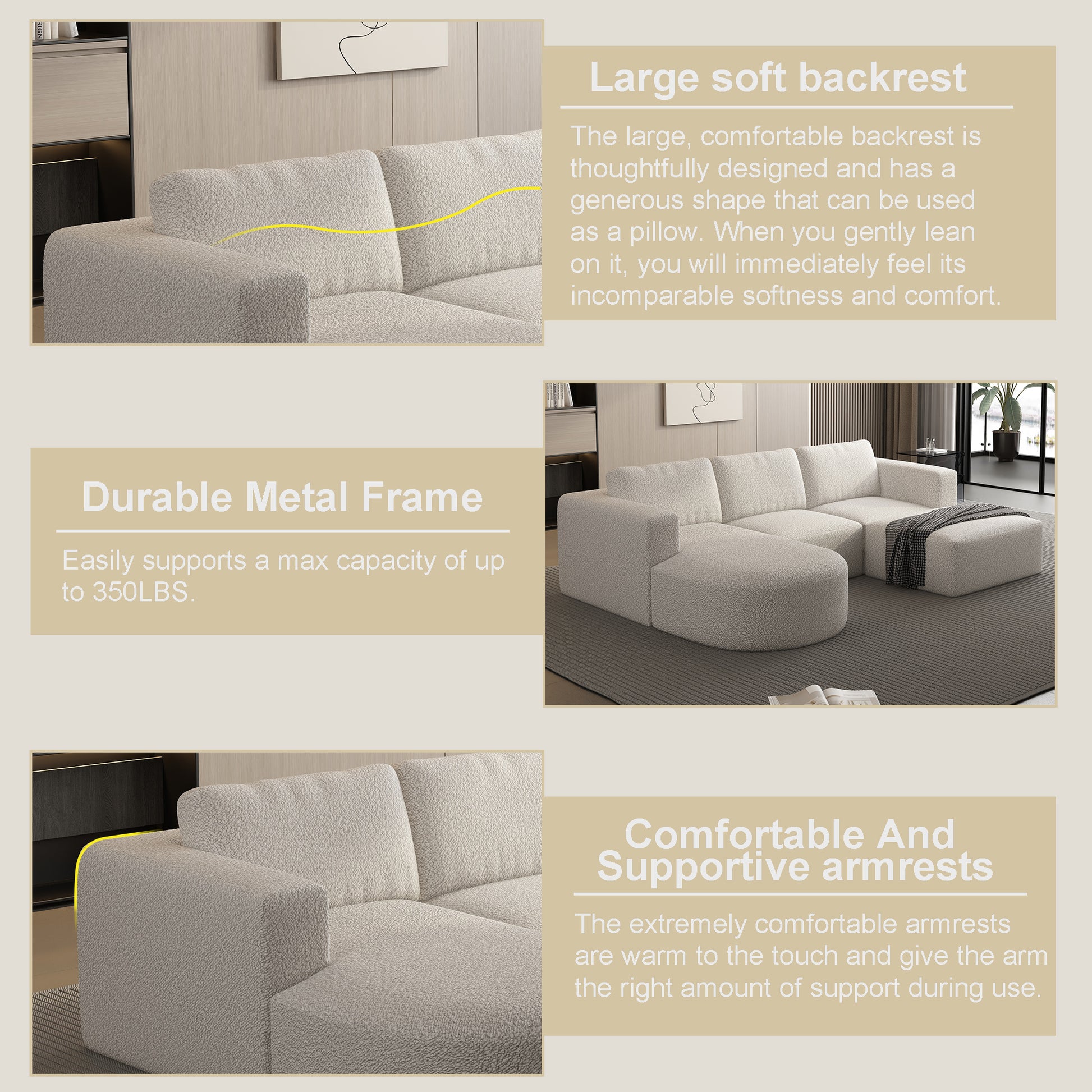 104.32*70.86 Modular Sectional Sofa Sleeper Couch, Sectional Sofa With Chaise And Ottoman, Convertible U Shaped Modular Sofa Set. Compressed Sponge, White. Combo A B C D White Primary Living Space Soft Minimalist,Modern Foam Spring 5 Seat