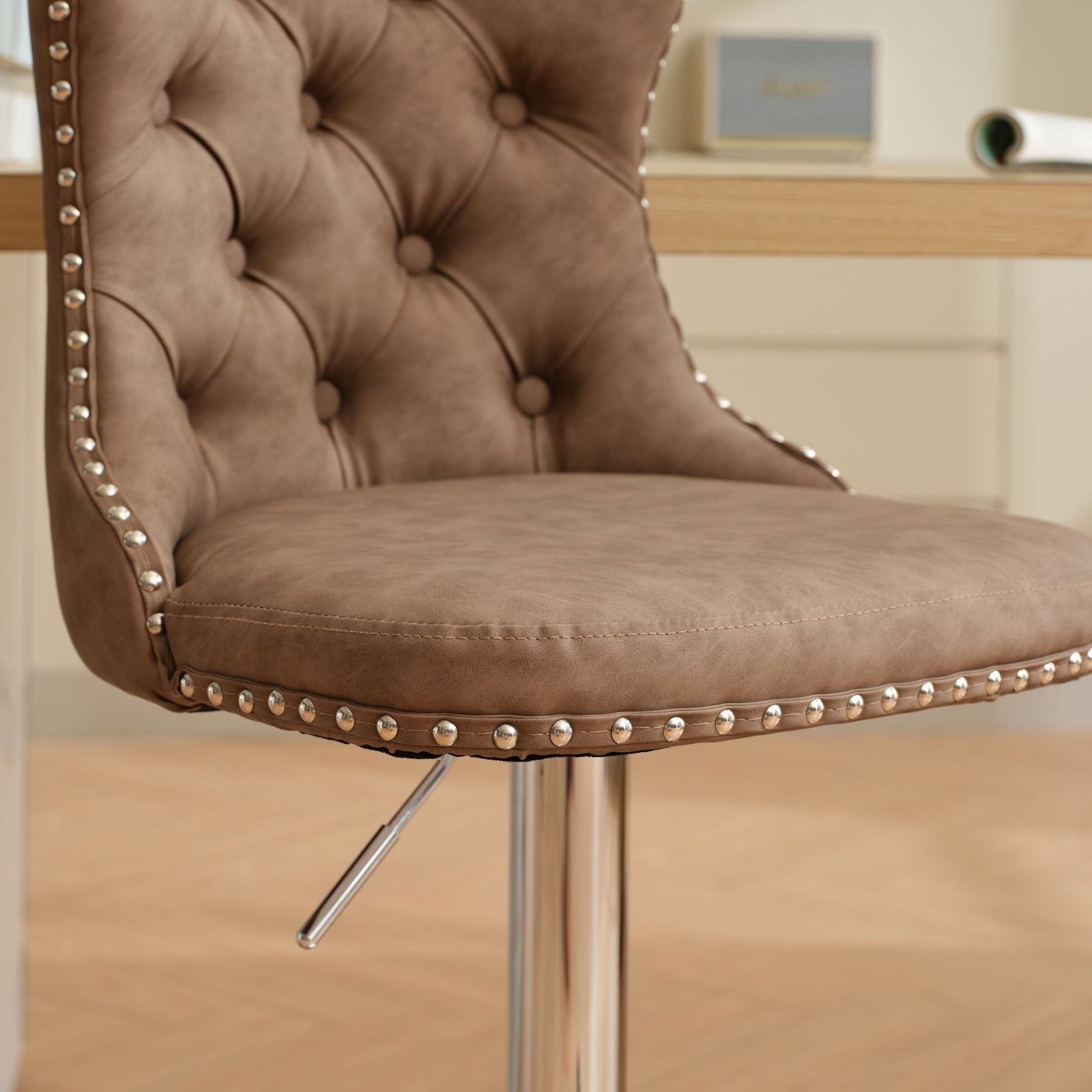 Swivel Pu Leather Barstools Adjusatble Seat Height From 25 33 Inch, Chrome Base Bar Stools With Backs Comfortable Tufted For Home Pub And Kitchen Island, Beige,Set Of 2,1512Br Brown Dining Room American Design Bar Stools Wing Back Set Of 2 Foam Pu