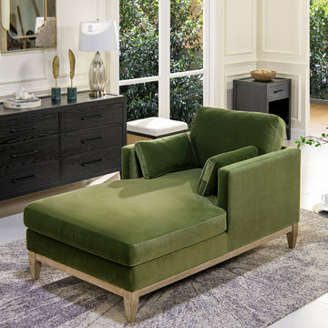 Knox 65" Modern Farmhouse Chaise Lounge Chair, Olive Green Performance Velvet Olive Green Foam Velvet