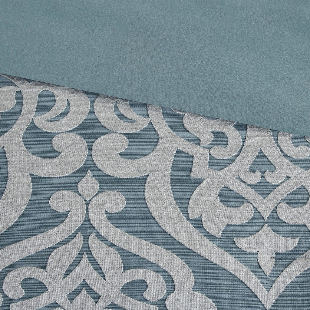 8 Piece Jacquard Comforter Set Aqua Silver Queen Queen Aqua Silver Polyester