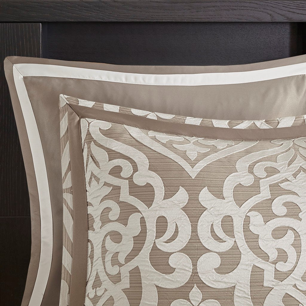 8 Piece Jacquard Comforter Set Tan Ivory Cal King California King Tan Ivory Polyester