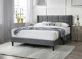 Elegant Modern Gray Brushed Linen 1Pc Queen Size Bed Upholstered Box Design Headboard Bedframe Box Spring Not Required Queen Gray Wood Bedroom Contemporary,Modern Bed Frame Linen Linen