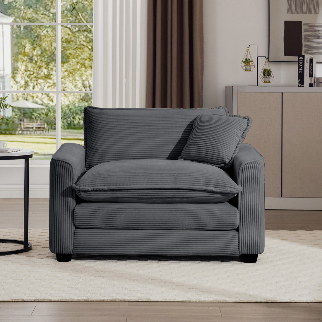 Grey Corduroy Fabric, Comfortable Single Chair Deep Seat Sofa With One Pillow, Suitable For Living Room And Bedroom, Club Multiple Occasions Grey Corduroy 1 Seat