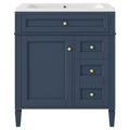 30'' Bathroom Vanity With Top Sink, Modern Bathroom Storage Cabinet With 2 Drawers And A Tip Out Drawer, Single Sink Bathroom Vanity 3 Blue 1 2 Adjustable Hinges Bathroom Freestanding Modern Solid Wood Mdf Resin Painted