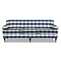 Alana Lawson Three Cushion Tightback Sofa, Blue Lattice Woven Blue Plaid Foam Fabric 3 Seat
