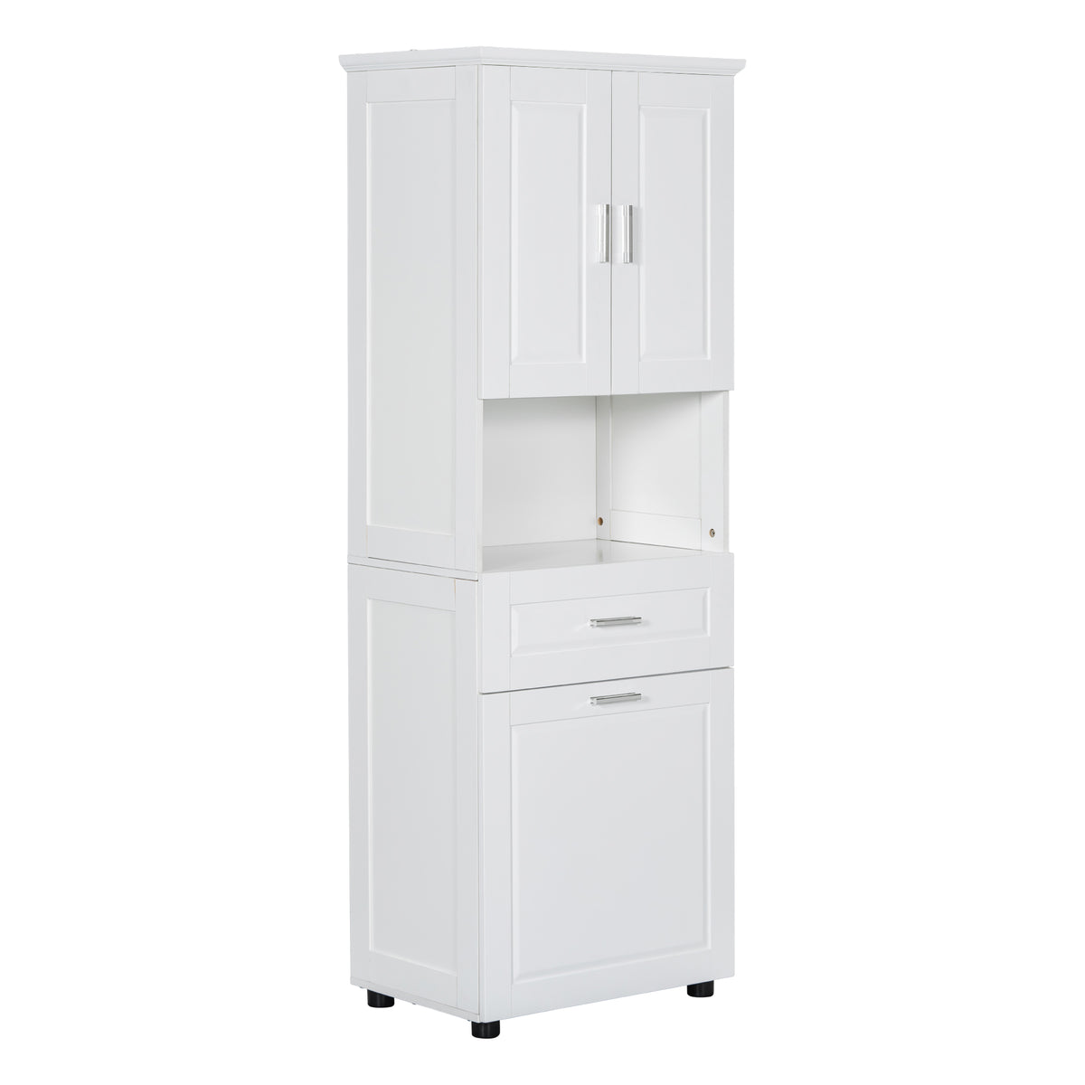 Tall Bathroom Cabinet With Laundry Basket, Large Storage Space Tilt Out Laundry Hamper And Upper Storage Cabinet, White White Mdf