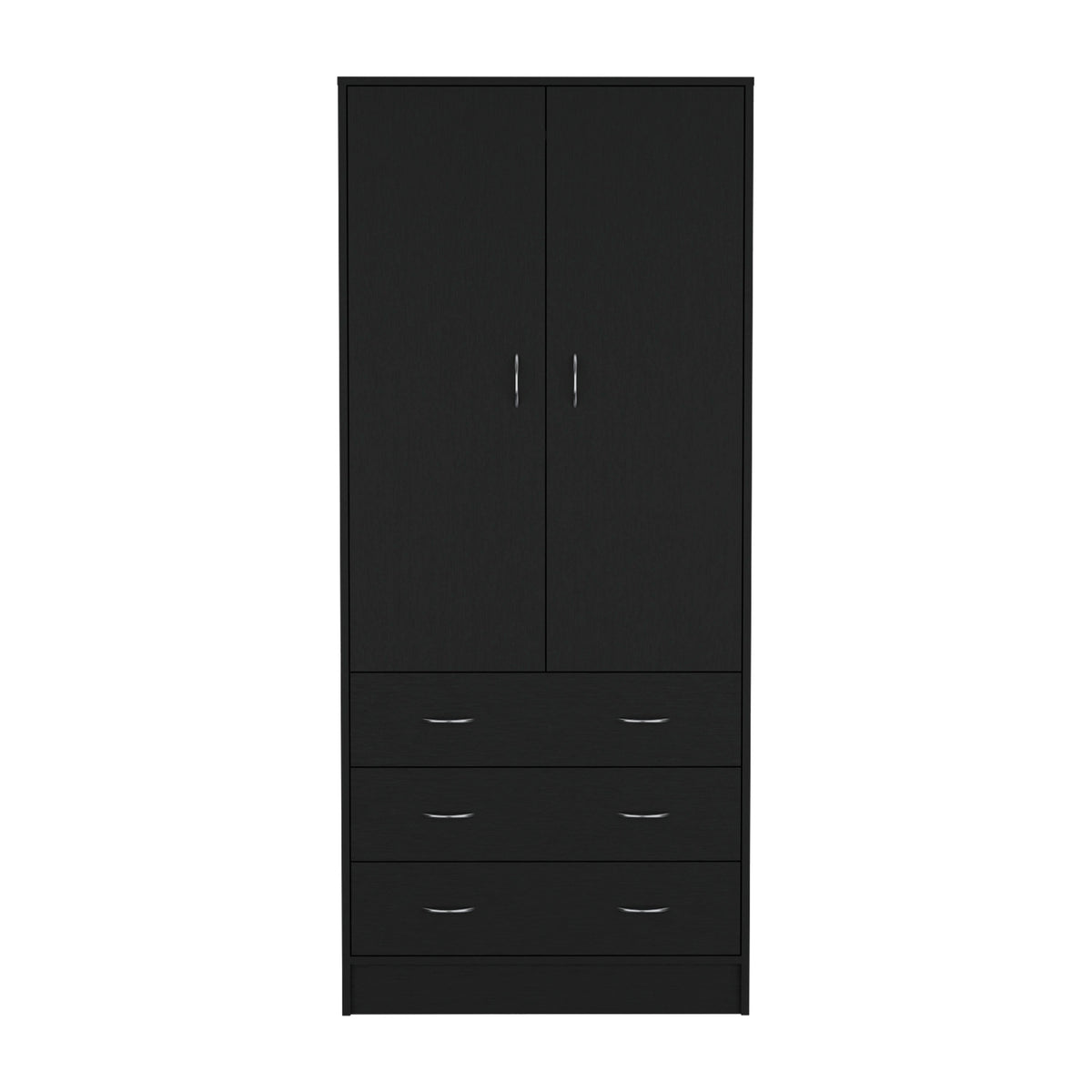 Taly Armoire With Double Doors, 3 Drawers, And Hanging Rod Black Black Particle Board
