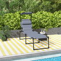 Outsunny Outdoor Lounge Chair, Adjustable Backrest Folding Chaise Lounge, Cushioned Tanning Chair W Sunshade Roof & Pillow Headrest For Beach, Camping, Hiking, Gray Grey Steel
