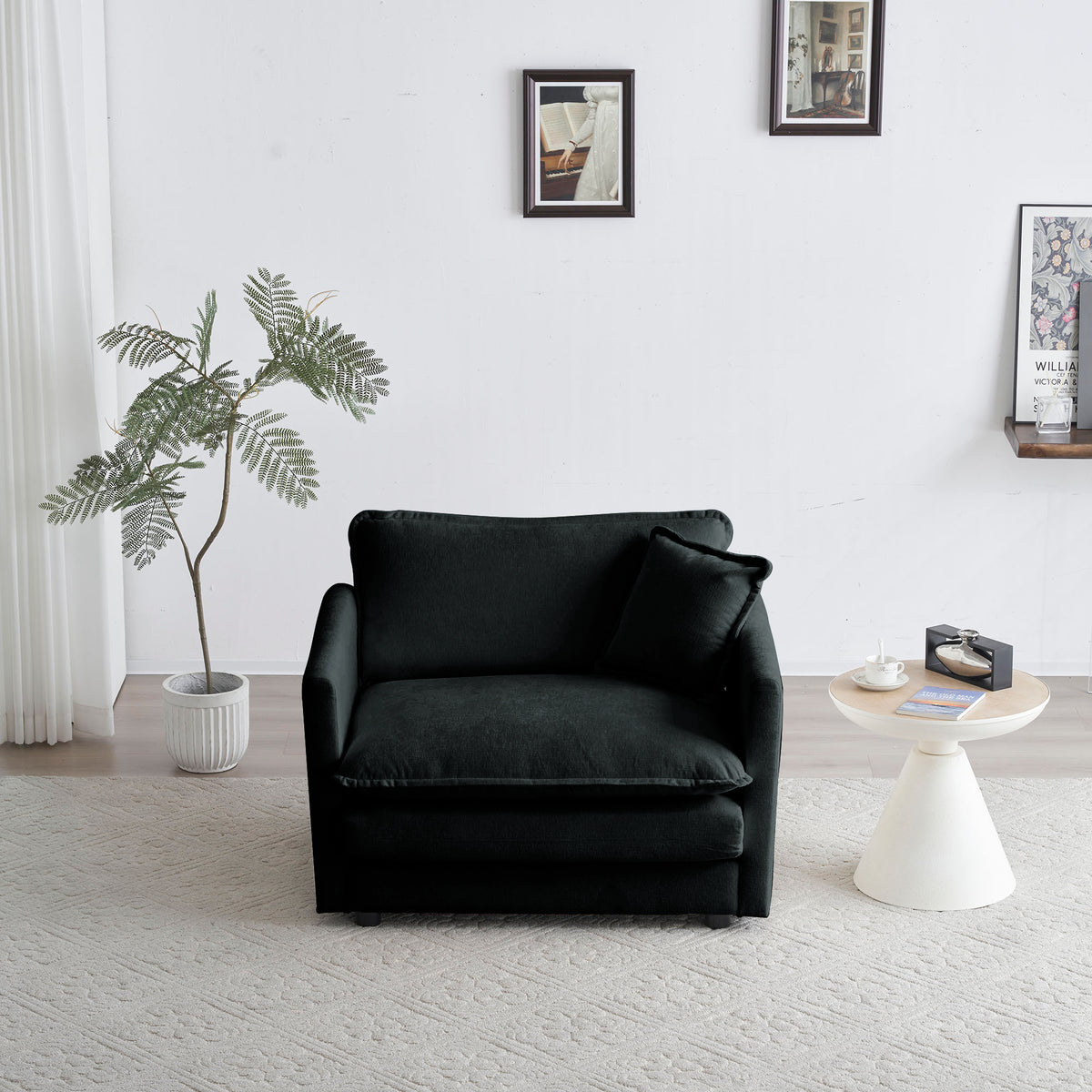Modern Accent Chair With Ottoman, Living Room Club Chair Chenille Upholstered Armchairreading Chair For Bedroom, Black Chenille Black Chenille 1 Seat