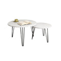 27.56'' Round Nesting Coffee Table Set Of 2, Circular Nesting End Table Set, Round Marble Tabletop, And Sturdy Metal Base For Living Room, Bedroom, White White Round Wood Metal
