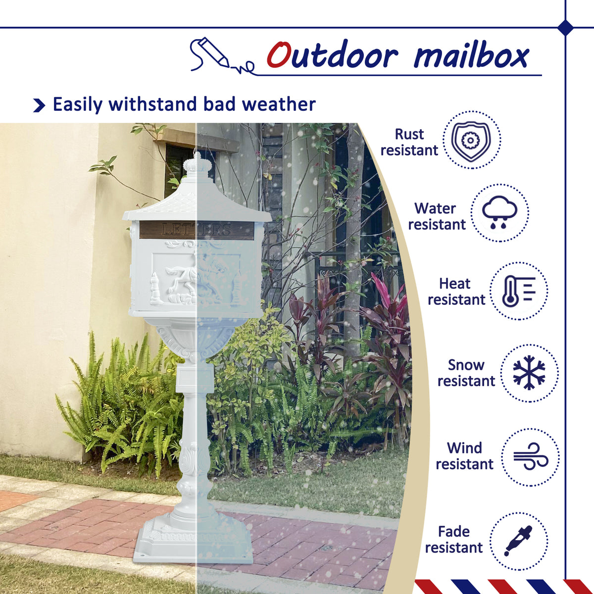 Mailbox Cast Aluminum White Mail Box Postal Box Security Heavy Duty White Aluminium