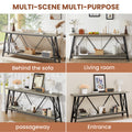 70.9 Inch Extra Long Sofa Table, Console Behind Sofa, Entryway Table With 2 Tier Storage Shelves For Hallways, Living Rooms,Foyers,Entryways,Banquet Rooms,Rustic Gray And Black, 70.9 L X 11.8