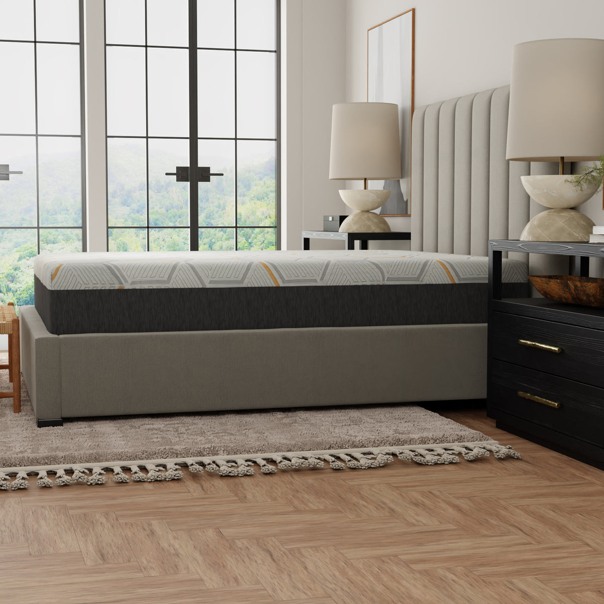12" Copper Gel Cooling Memory Foam Mattress With Edge Support And Air Grid Base Cal King Grey Foam California King