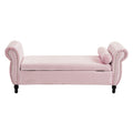 Velvet Multifunctional Storage Rectangular Ottoman Bench With 1 Pillow, Pink Baby Pink Polyester Wood Solid Beige Pine Flip Top Polyester With Storage Velvet