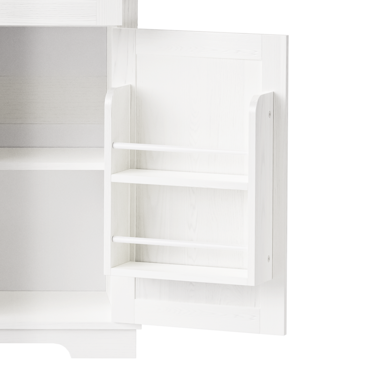 K&K 71" Farmhosue Pantry Bar Cabinet With Internal Storage Rack,Kitchen Cabinet With Hutch,Sliding Door,Power Outlet,Pegboard,Wine & Glasses Rack,3 Drawers,Rustic Coffee Bar Storage Cabinet,White Oak White Oak White Kitchen American Design,American