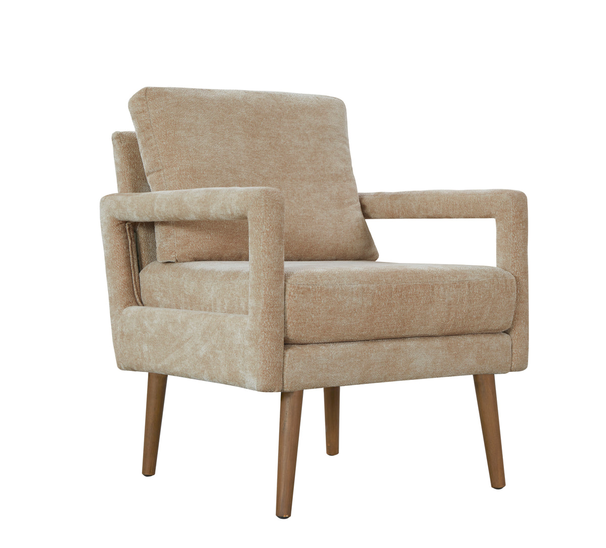 Mid Century Armchairaccent Chair With Chenille Armrest & Soft Cushion For Living Room, Bedroom, Home Office, Study, Beige Beige Foam Wood Fabric