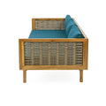 Claremont 3 Seater Daybed With Rattan Arms Teak Cushion Teak Wood Fabric Rattan