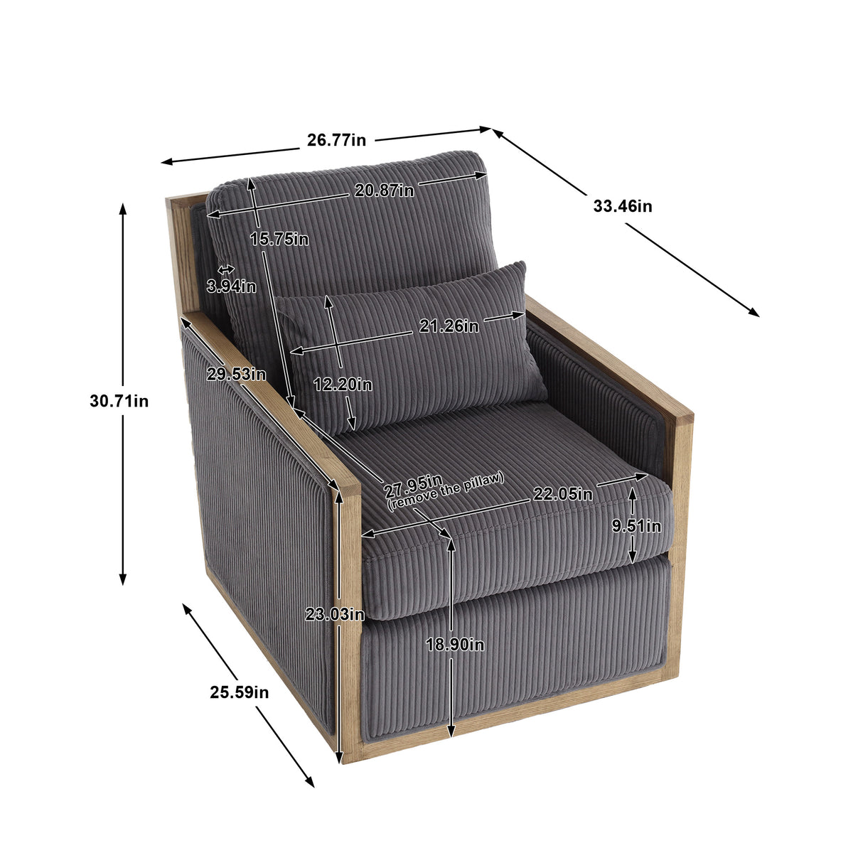 Coolmore Corduroy Swivel Barrel Chair, Comfy Accent Sofa Chair For Living Room, 360 Degree Swivel Barrel Club Chair, Leisure Arm Chair For Nursery, Hotel, Bedroom, Office, Lounge Dark Gray Dark Gray Primary Living Space Foam Corduroy