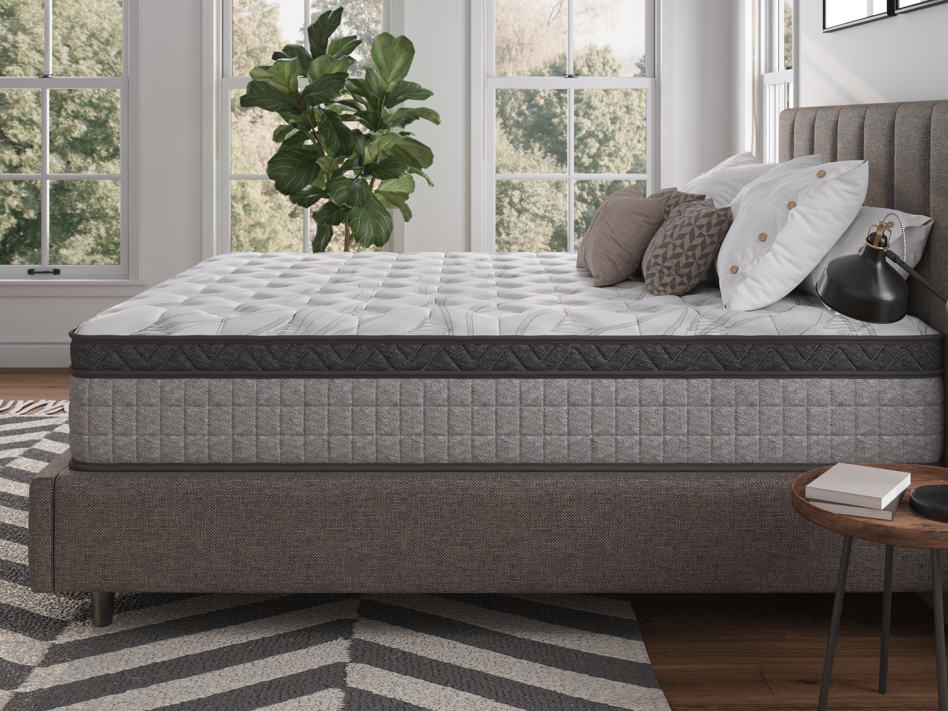 Assembled In Usa High Quality 12" Queen Diamond Innerspring Hybrid And Cooling Gel Memory Foam Mattress, Pressure Relief, And Motion Isolation, Certipur Us And Oeko Tex Certified Gray Foam Spring