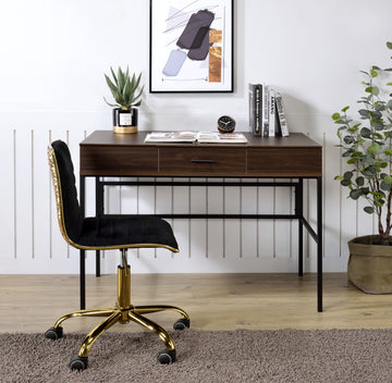 Verster Oak & Black Finish Writing Desk W Usb Black,Oak Metal,Synthetic Wood