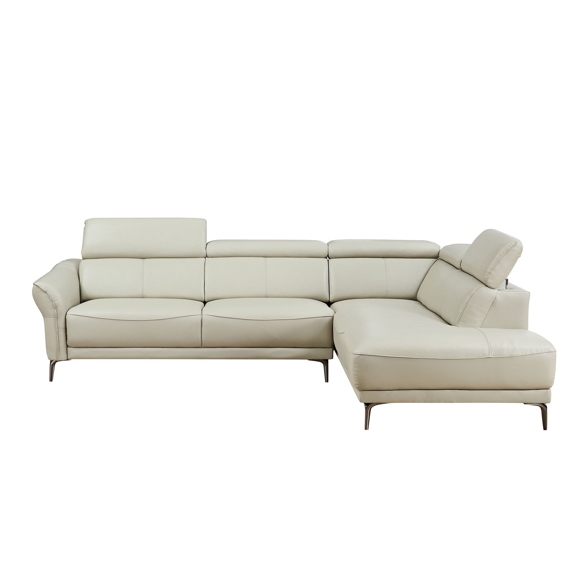 111.42Inch Modern Design L Shaped Deep Sectional Couch,Genuine Leather Sofa With Adjustable Headrests Couch,Minimalist Style Comfy Upholstery Corner Couch With Chaise For Living Room,Apartment,Office Grey Genuine Leather 5 Seat