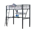 Senon Silver & Black Finish Twin Loft Bed W Desk Black,Silver Metal,Synthetic Wood