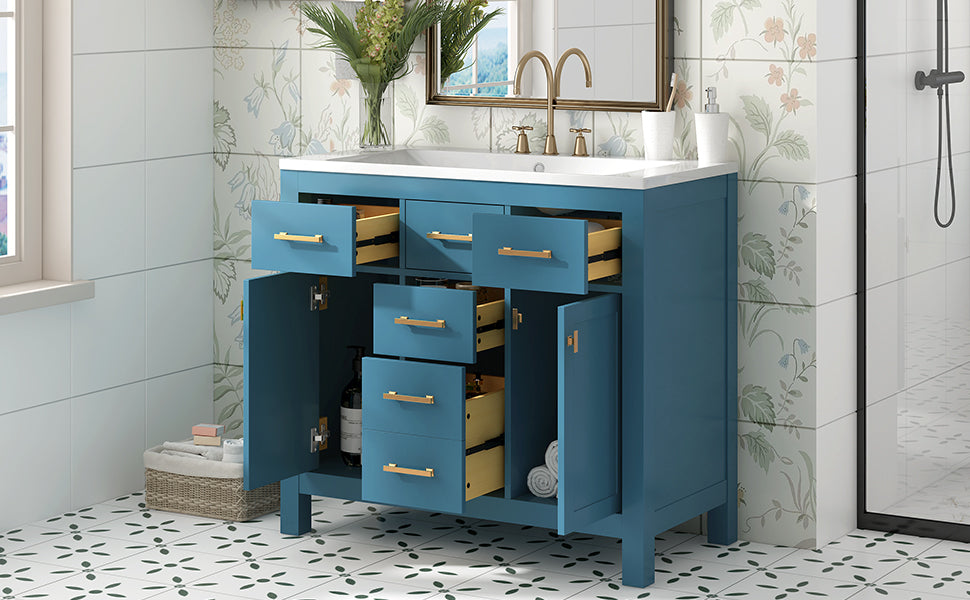 36'' Bathroon Vanity With Resin Sink Combo Set,Modern Freestanding Single Bathroom Cabinet With 4 Drawers & 2 Cabinets,Storage Cabinet For Bathroom, Solid Wood Frame Vanity Set Same As Sw000130Aac