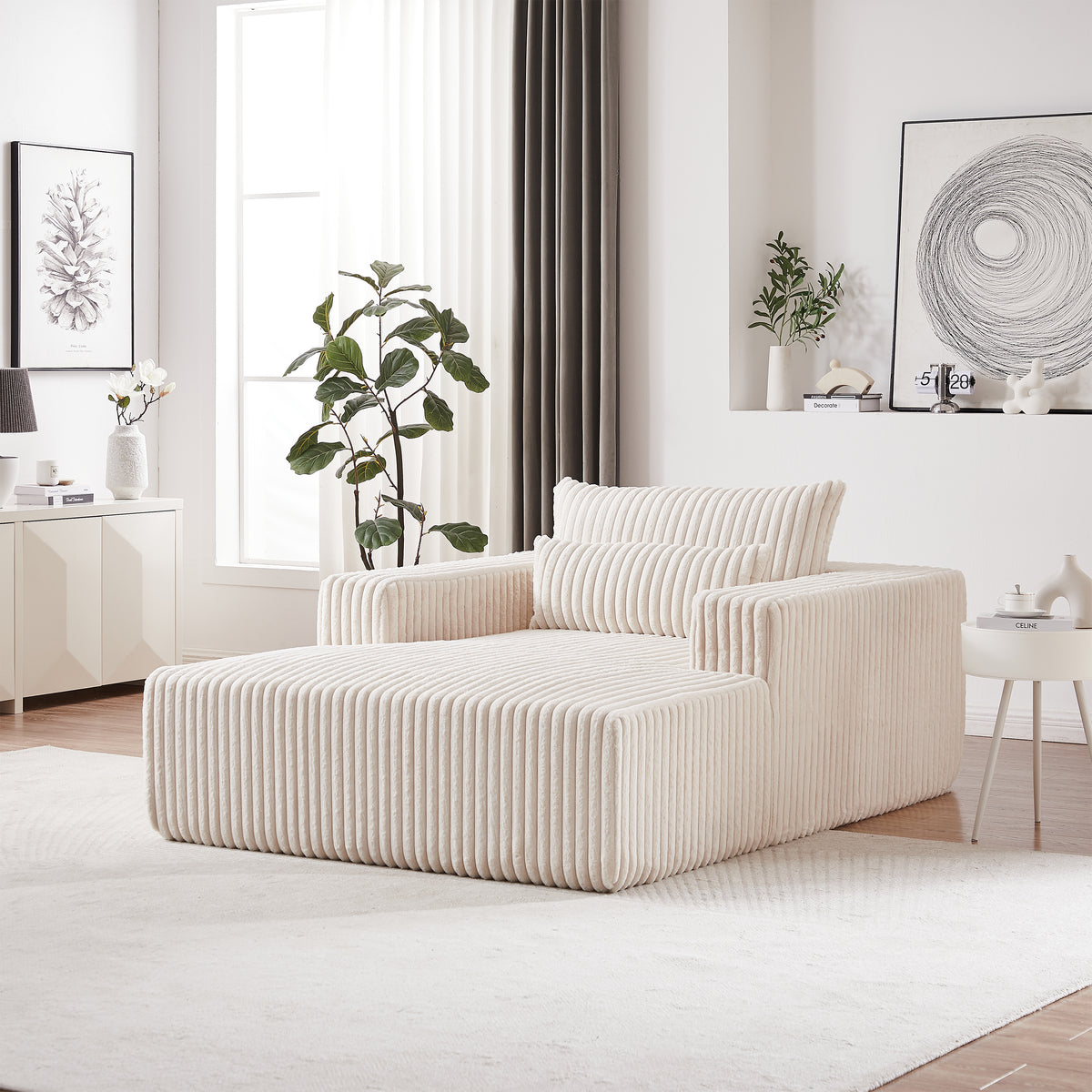 75 Inch Corduroy Sponge Sofa Lounge Chair,No Assembly Required,Fluffy Modern Sleeper Chair For Indoor Living Room Bedroom Beige Foam Corduroy 1 Seat