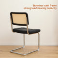 Dining Chairs Set Of 2, Fauex Leather Rattan Side Accent Chairs With Chrome Legs, Modern Mid Century Breuer Designed Chairs, Upholstered Dining Living Room Kitchen Chairs Black 2Pcs Black Faux