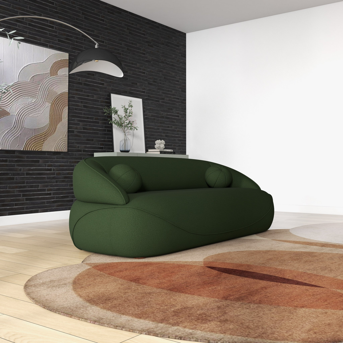 Andrew Dark Green Boucle Sofa Dark Green Wood Primary Living Space Medium Firm Mid Century Modern Foam Boucle,Solid Wood 3 Seat